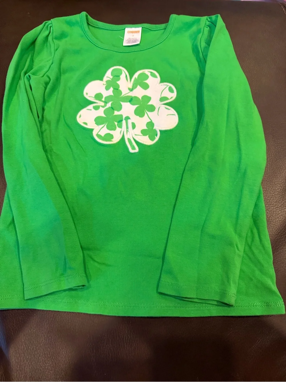 Gymboree Bright Green Long-Sleeve Tee with White Shamrock Graphic